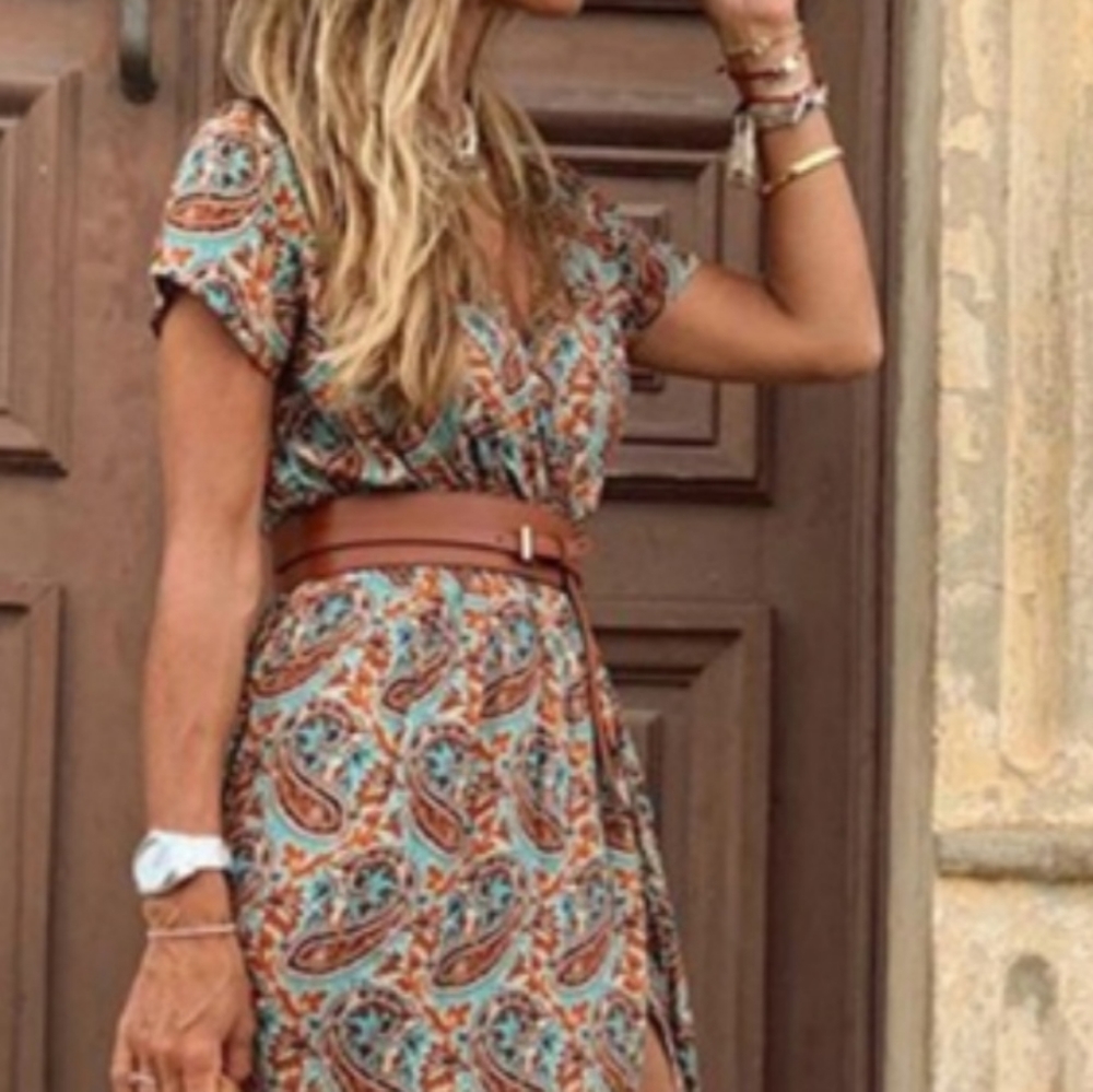 Paisley Print Dress with Belt